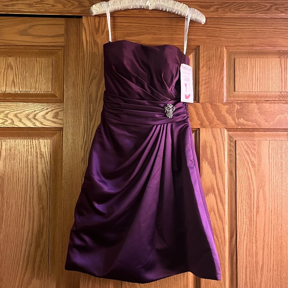 Brand NEW Eggplant-colored, Pretty Maids, strapless bridesmaid dress